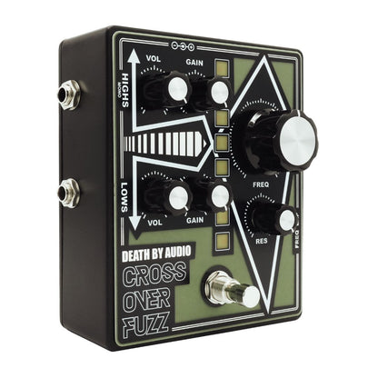 Angled view of Death By Audio Crossover Fuzz on white background