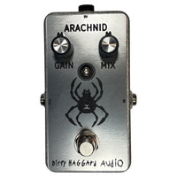Front view of Dirty Haggard Arachnid Pedal Silver on white background