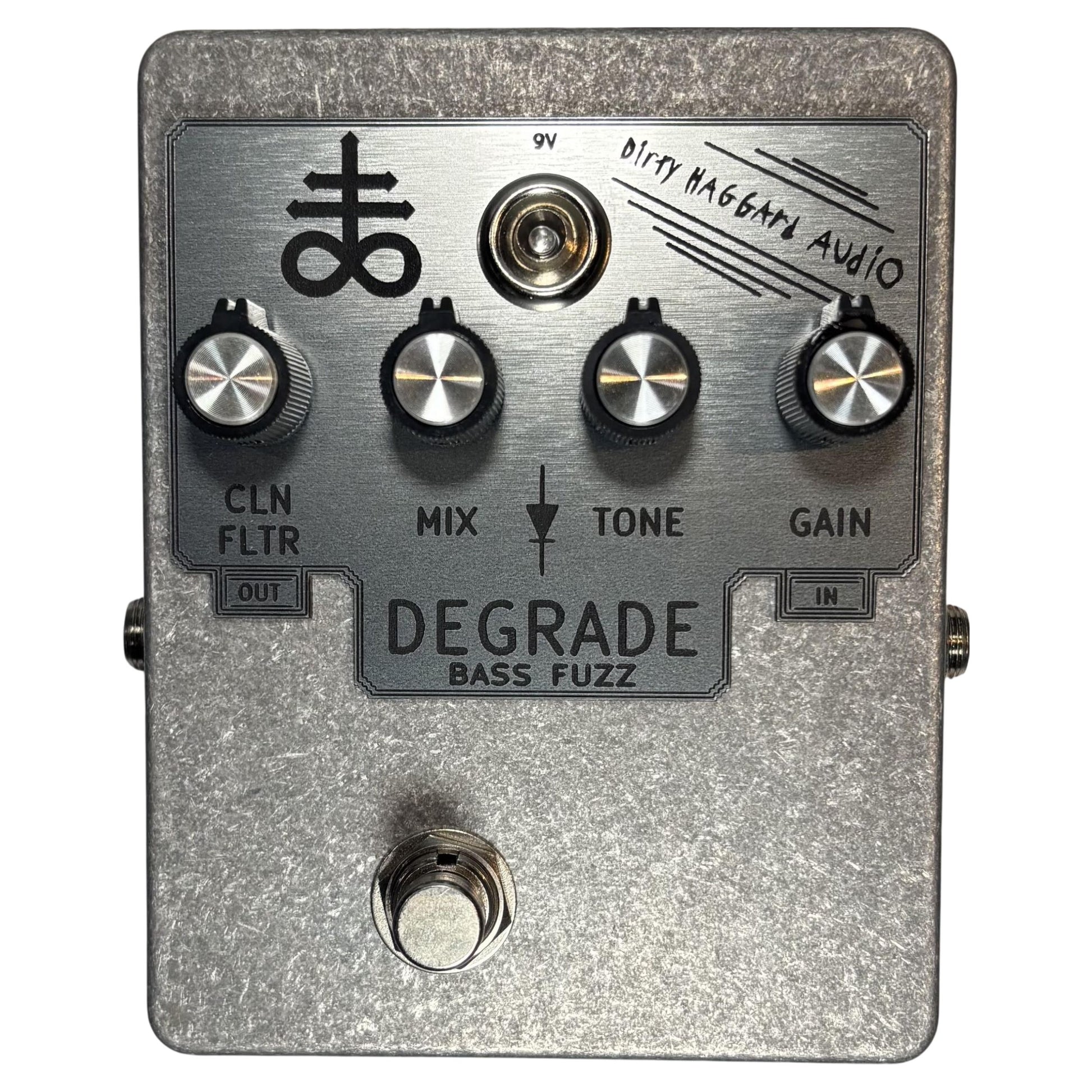 Front view of Dirty Haggard Degrade Pedal Silver on white background