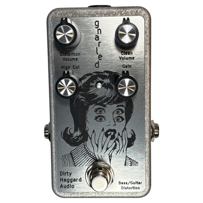 Front view of Dirty Haggard Gnarled Pedal Silver on white background