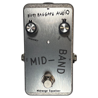 Front view of Dirty Haggard Mid-Band Pedal Silver on white background