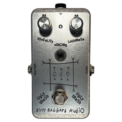 Front view of Dirty Haggard Ugly Trash Pedal Silver on white background