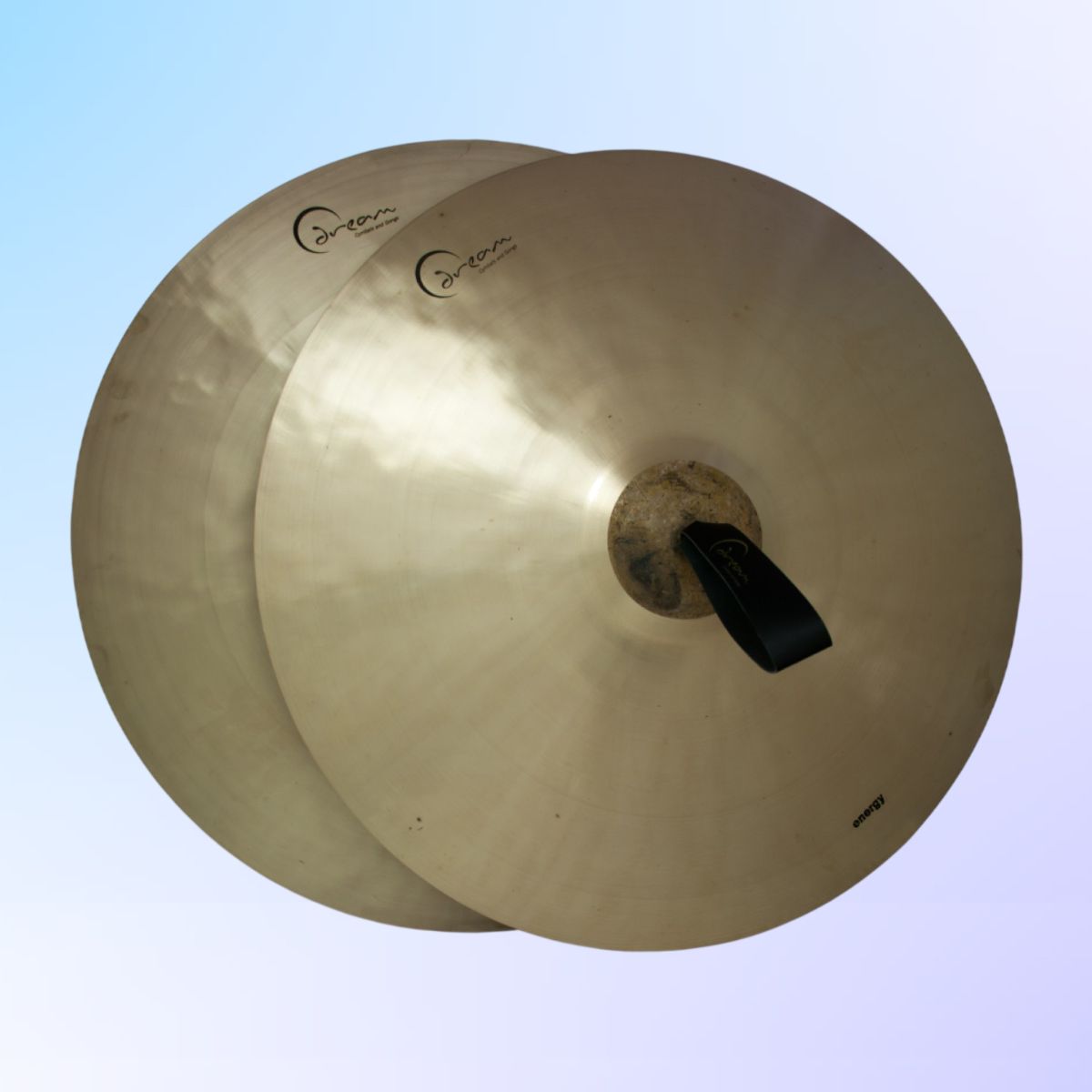 Front view of Dream Cymbals A2E22 Energy Series 22" Hand Cymbals (Pair) on blue background