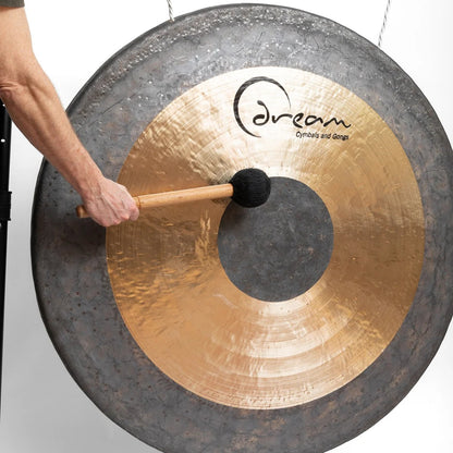 Musician using mallet on Dream Cymbals CHAU48 Black Dot Chau 48" Gong in studio