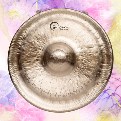 Front view of Dream Cymbals Tuned Mbao Nipple Gong on multicolored background