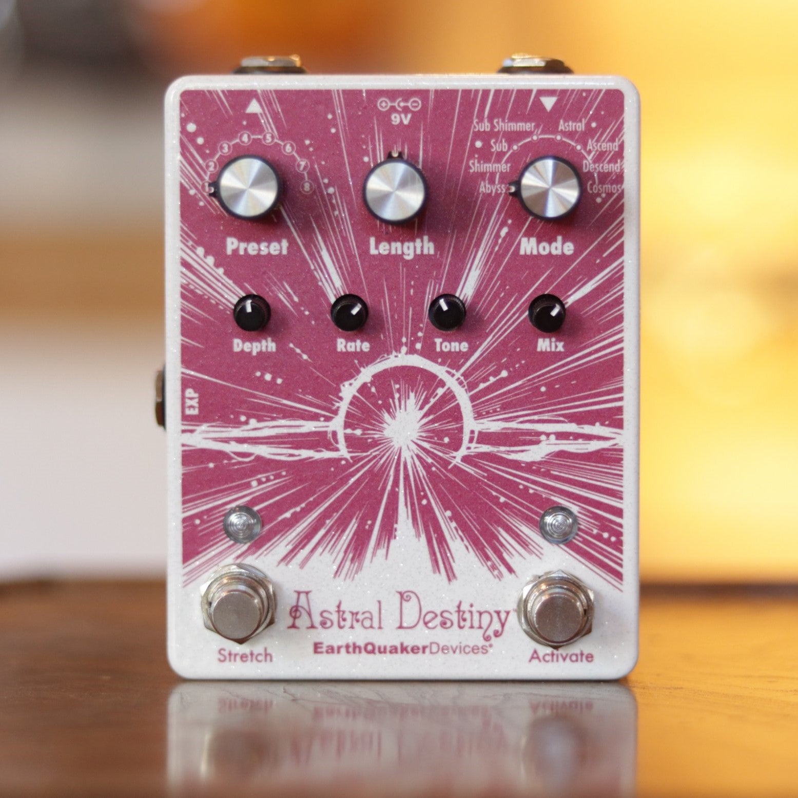 EarthQuaker Devices Astral Destiny Pedal on a Wooden Table