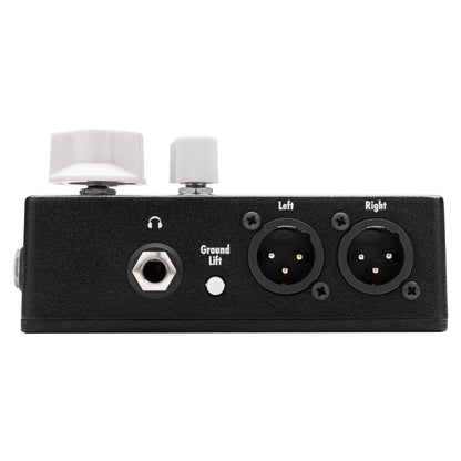 Left ports view of EarthQuaker Devices Easy Listening Stereo Pedal on white background