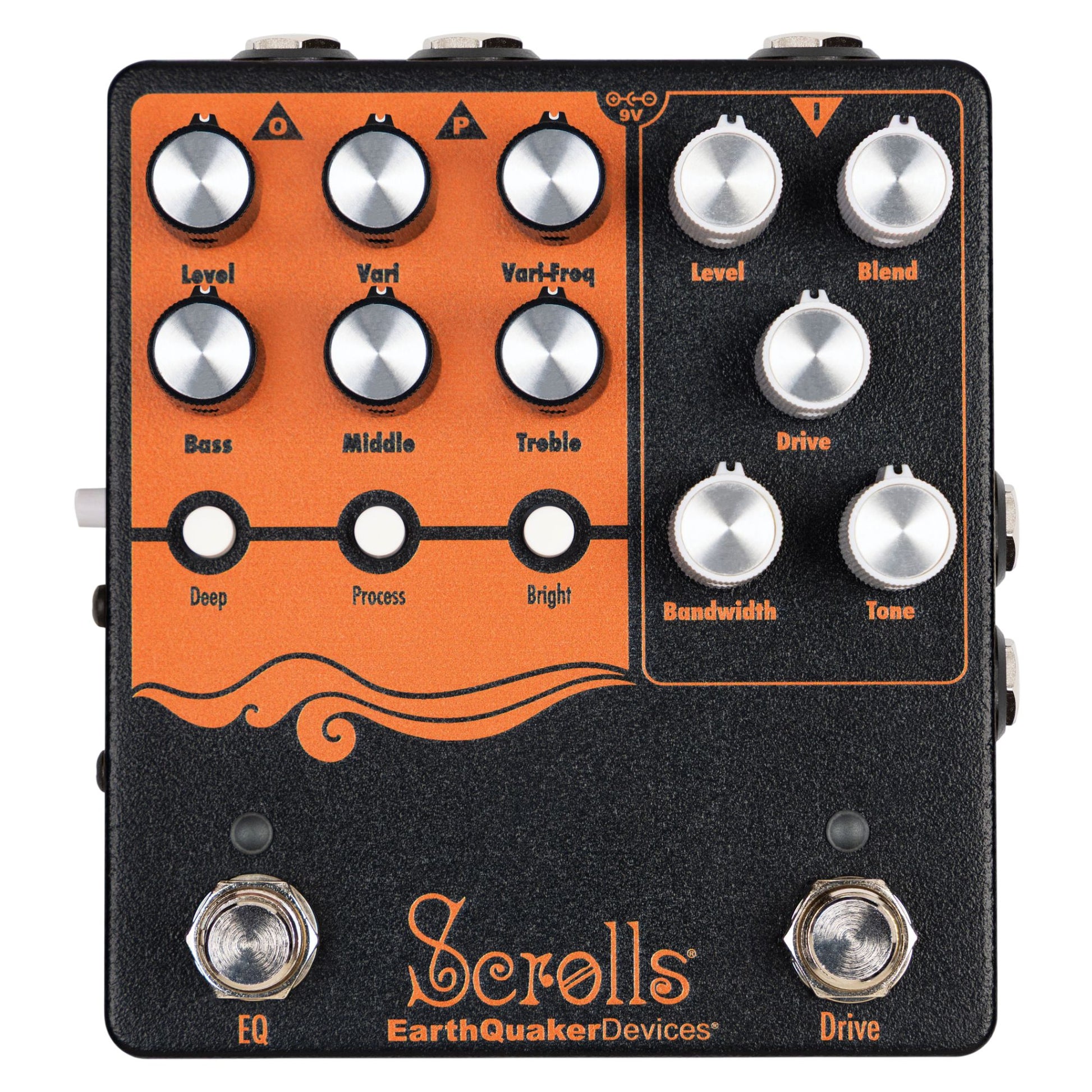 Front view of EarthQuaker Devices Scrolls Bass Odyssey Pedal on white background