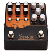 Angled bottom view of EarthQuaker Devices Scrolls Bass Odyssey Pedal on white background