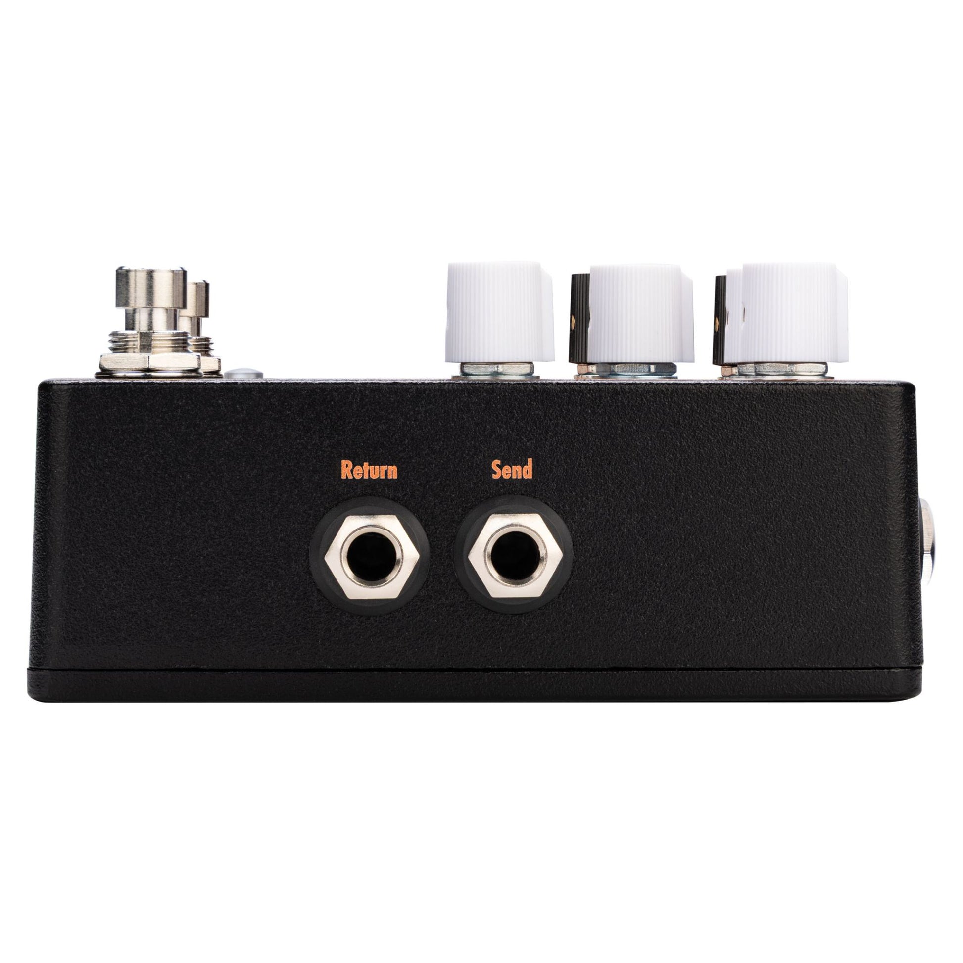 Right ports view of EarthQuaker Devices Scrolls Bass Odyssey Pedal on white background
