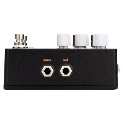 Right ports view of EarthQuaker Devices Scrolls Bass Odyssey Pedal on white background