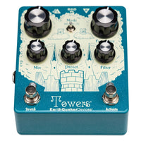 Angled front view of EarthQuaker Devices Towers Stereo Reverb Pedal on white background