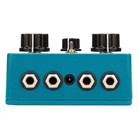 Top jacks view of EarthQuaker Devices Towers Stereo Reverb Pedal on white background