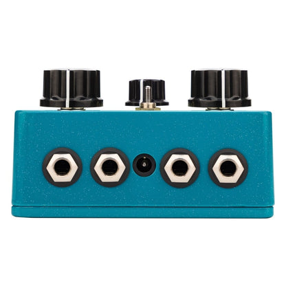 Top jacks view of EarthQuaker Devices Towers Stereo Reverb Pedal on white background