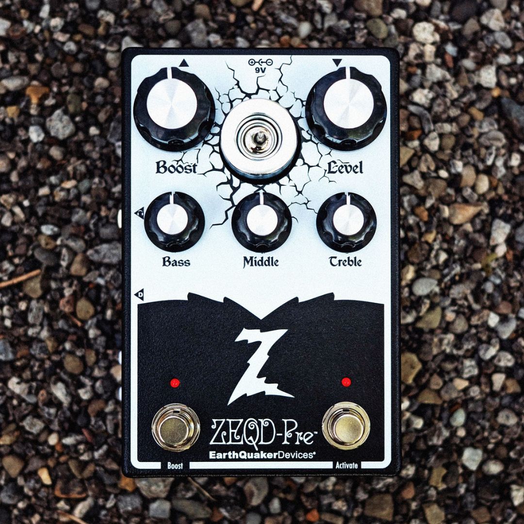 Front view of EarthQuaker Devices ZEQD-Pre Pedal on pebbles