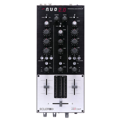 Front view of Ecler NUO 2.0 Professional 2-Channel DJ Mixer on white background