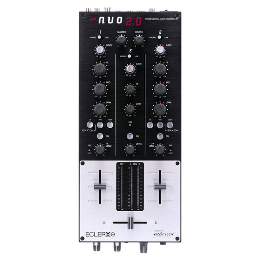 Front view of Ecler NUO 2.0 Professional 2-Channel DJ Mixer on white background