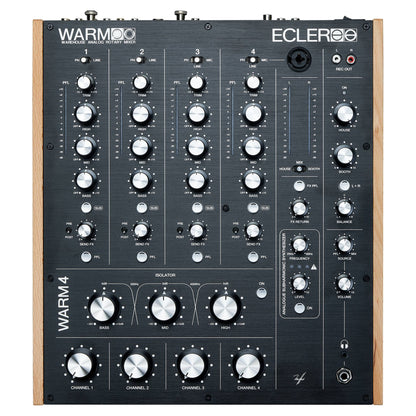 Front view of Ecler WARM4 Professional 4-Channel Analog Rotary DJ Mixer on white background