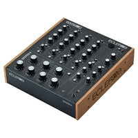 Angled view of Ecler WARM4 Professional 4-Channel Analog Rotary DJ Mixer on white background
