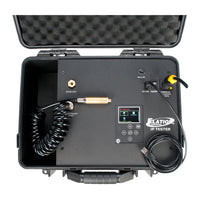 Top view of Elation Lighting IP TESTER Mobile IP Vacuum and Pressure Tester with cables attached on white background