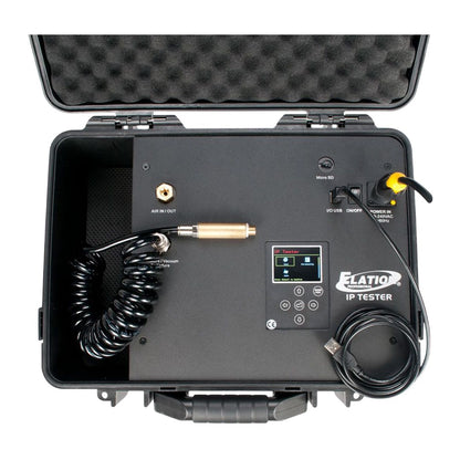 Top view of Elation Lighting IP TESTER Mobile IP Vacuum and Pressure Tester with cables attached on white background