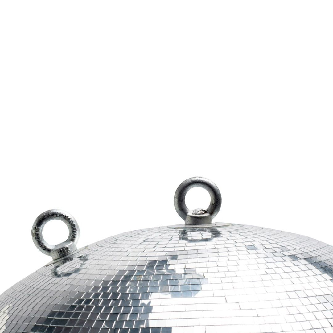 Close up view of Eliminator Lighting 30" Disco Mirror Ball on white background