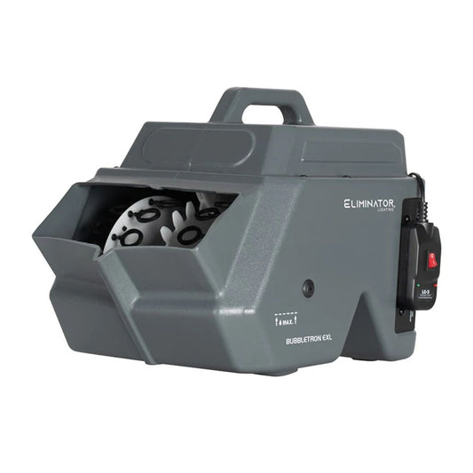 Angled front view of Eliminator Lighting Bubbletron EXL Bubble Machine on white background