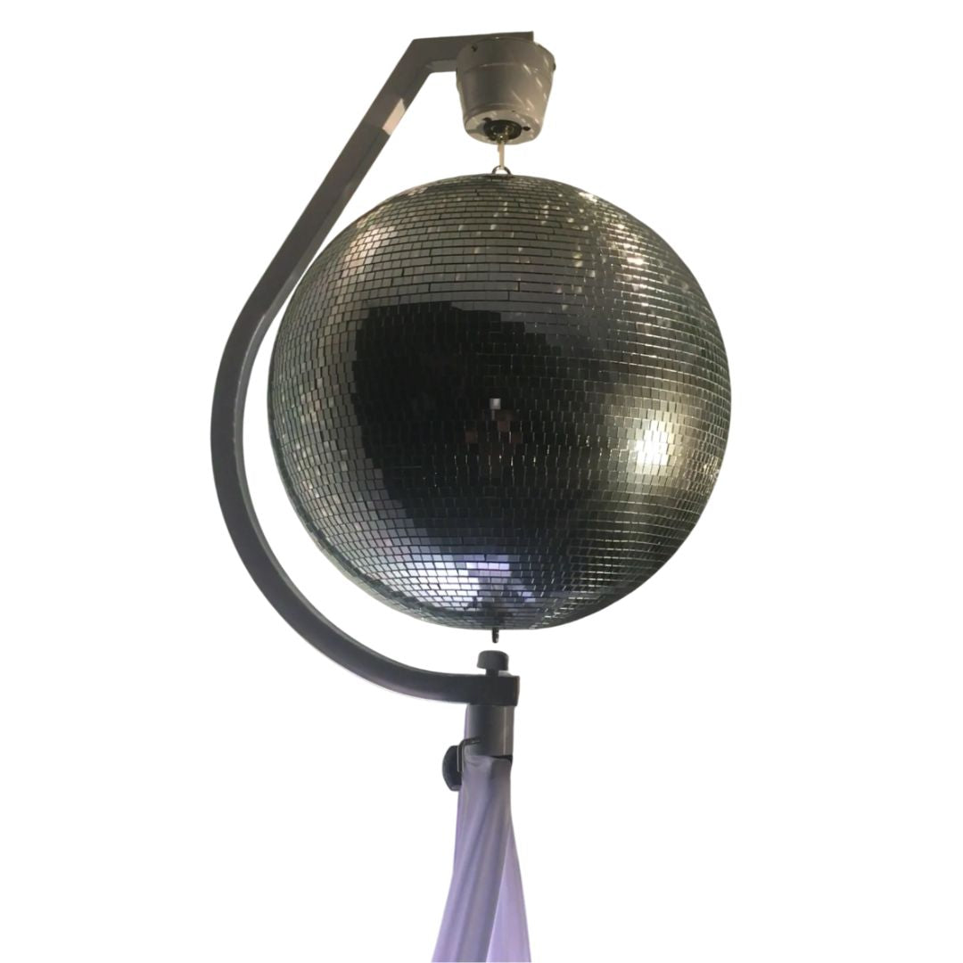 Close up view of Eliminator Lighting Decor MBSK Mirror Ball Stand with Motor on white background