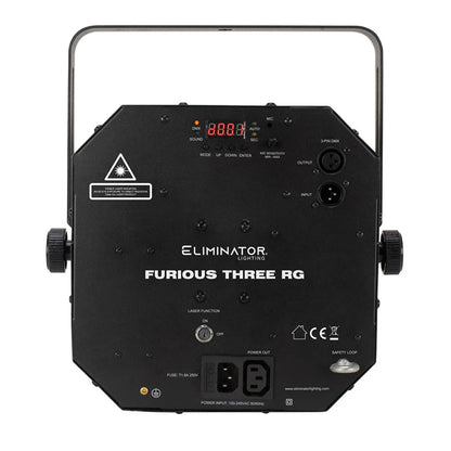Rear view of Eliminator Lighting Furious Three RG on white background