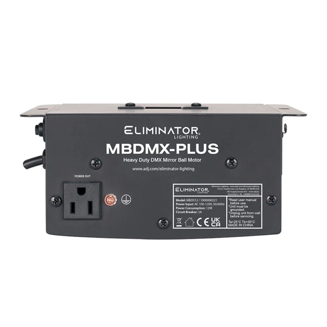 Front view of Eliminator Lighting MBDMX-PLUS Heavy-Duty DMX Mirror Ball Motor on white background