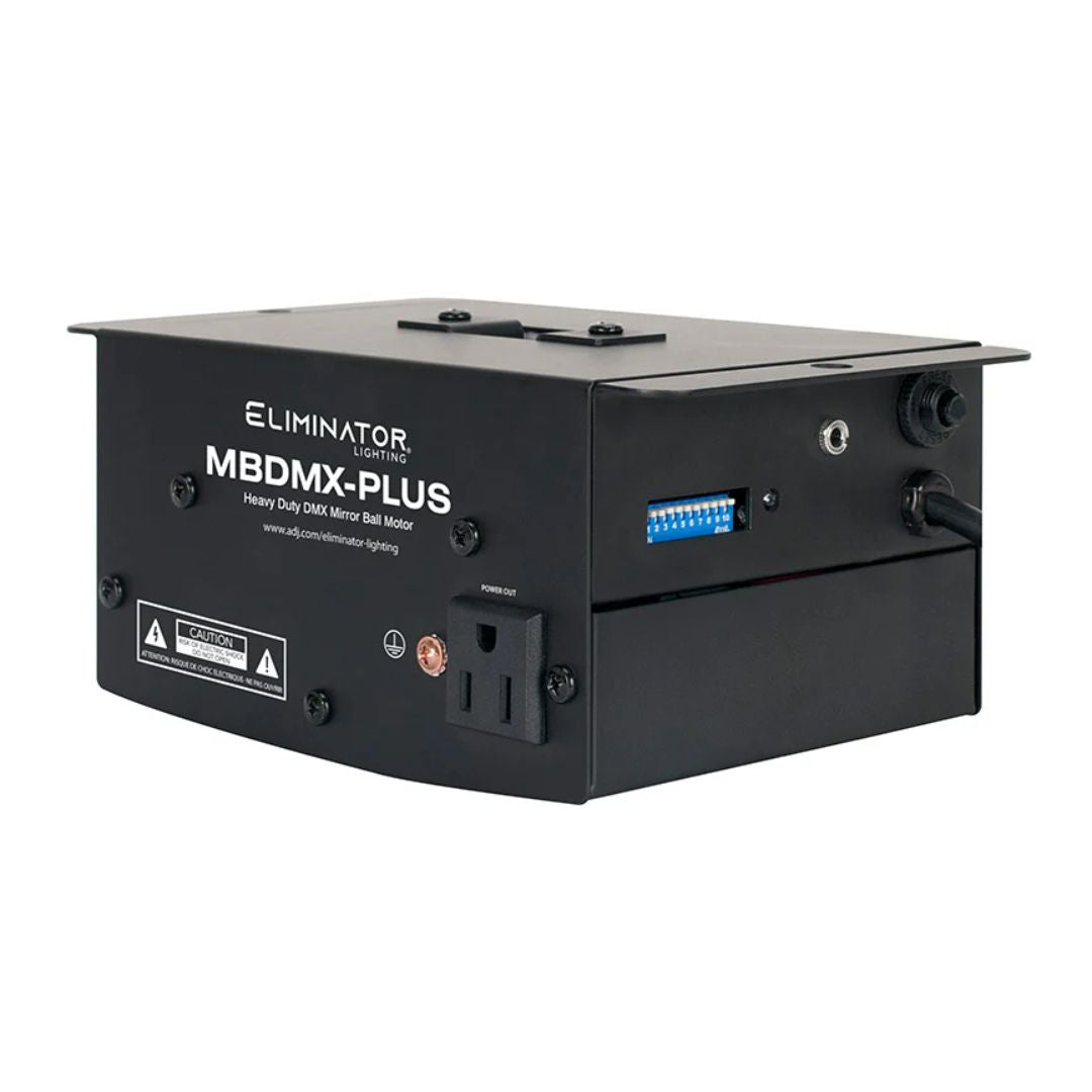 Angled left view of Eliminator Lighting MBDMX-PLUS Heavy-Duty DMX Mirror Ball Motor on white background