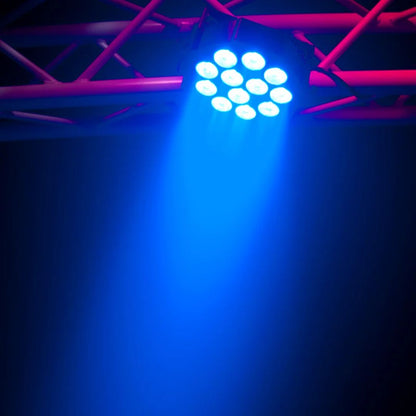 Hanging Eliminator Lighting Mega 64 Profile EP beaming blue light downward in venue