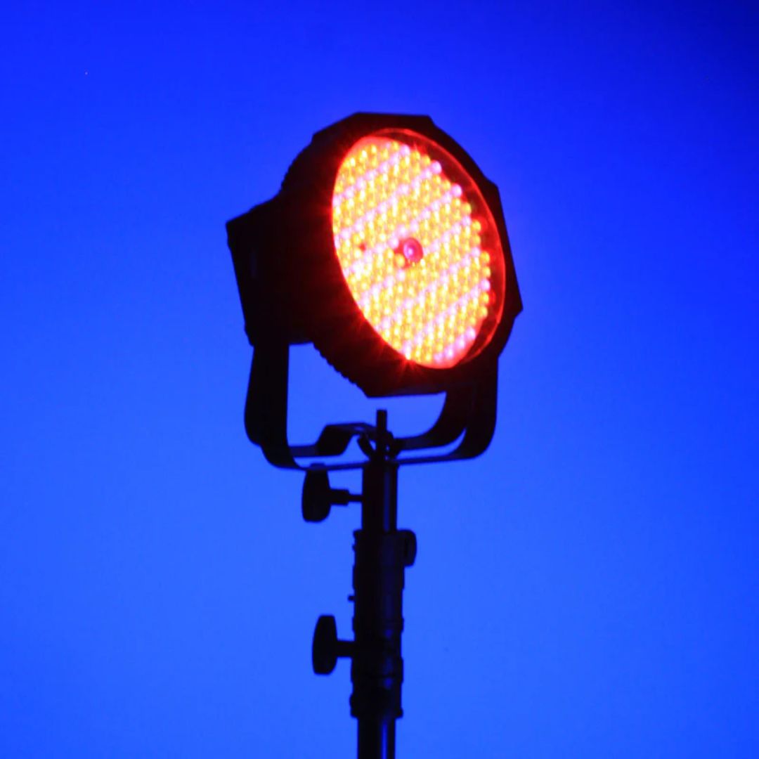 Mounted Eliminator Lighting Mega Go Par 64E on blue background