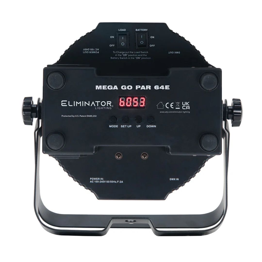 Rear view of Eliminator Lighting Mega Go Par 64E on white background