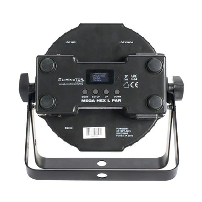 Rear view of Eliminator Lighting Mega Hex L Par on white background