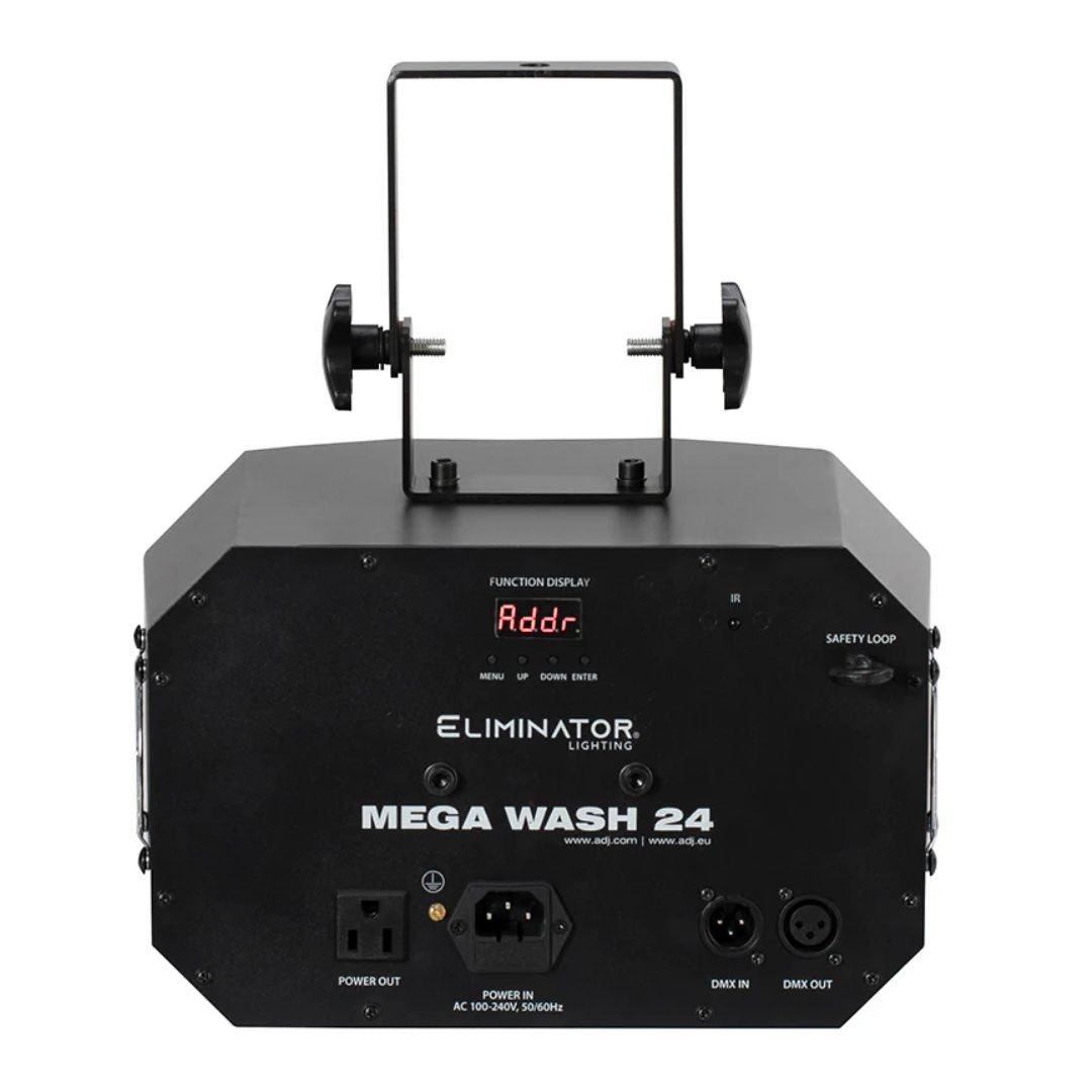 Rear view of Eliminator Lighting Mega Wash 24 on white background