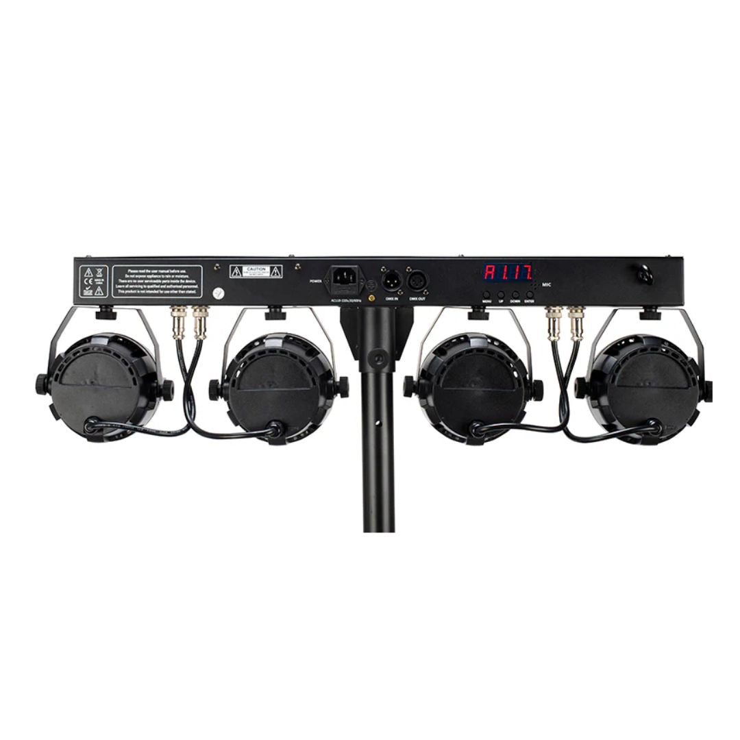 Close up rear view of Eliminator Lighting Mini Par Bar on white background