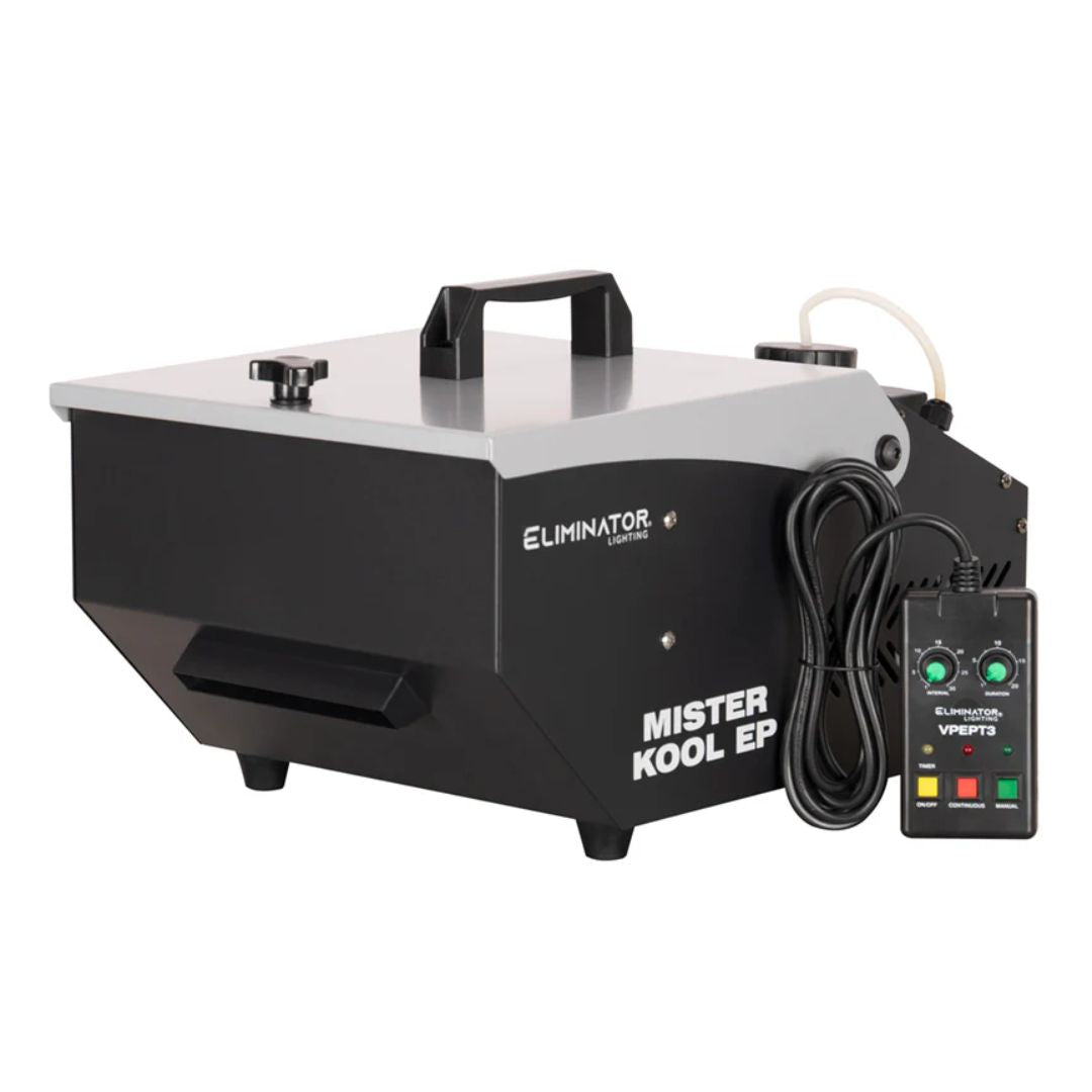 Angled front view of Eliminator Lighting Mister Kool EP Fog Machine on white background