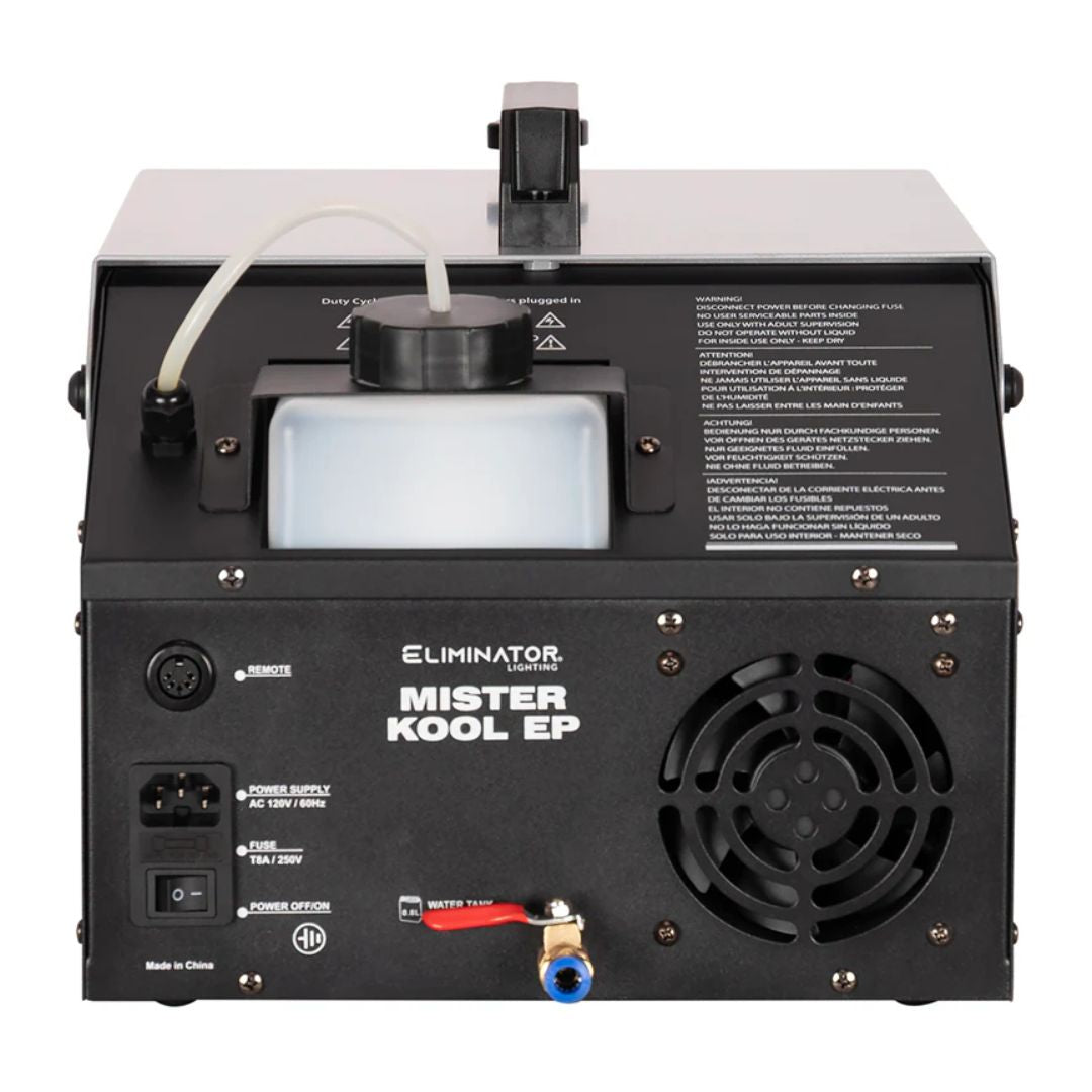 Rear view of Eliminator Lighting Mister Kool EP Fog Machine on white background