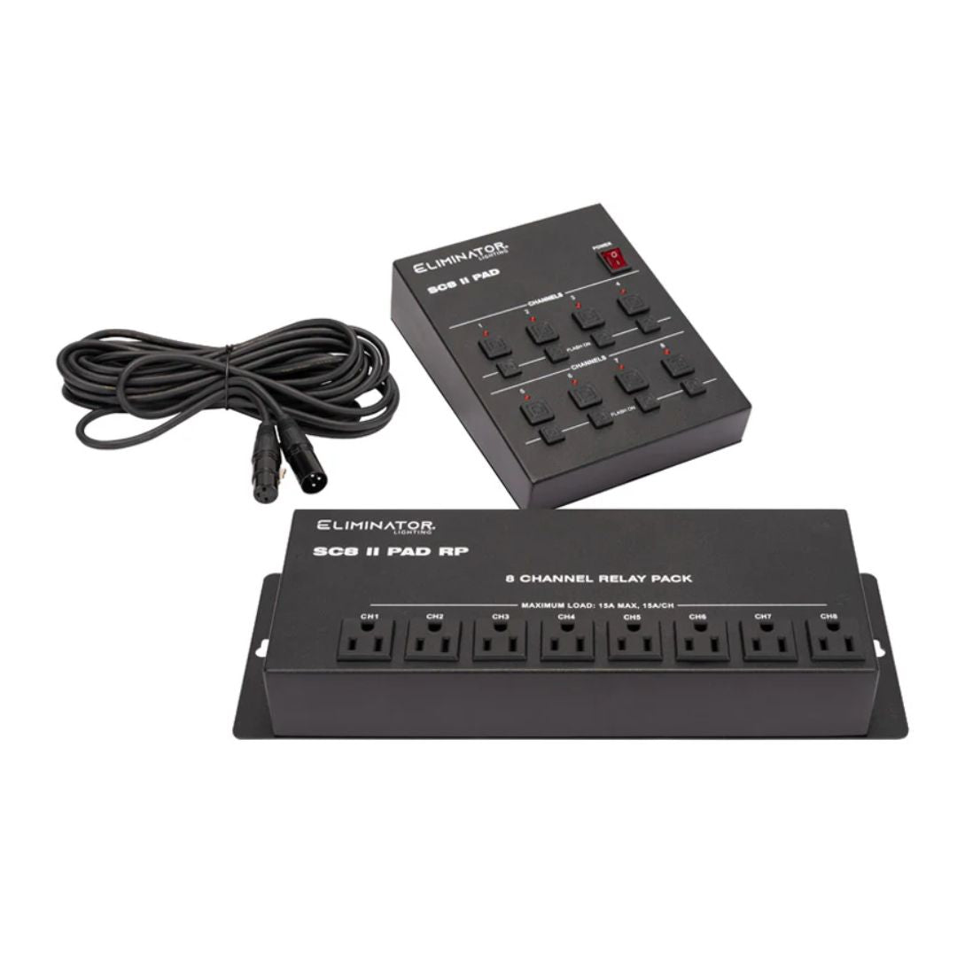 Inclusions of Eliminator Lighting SC8 II Pad System on white background