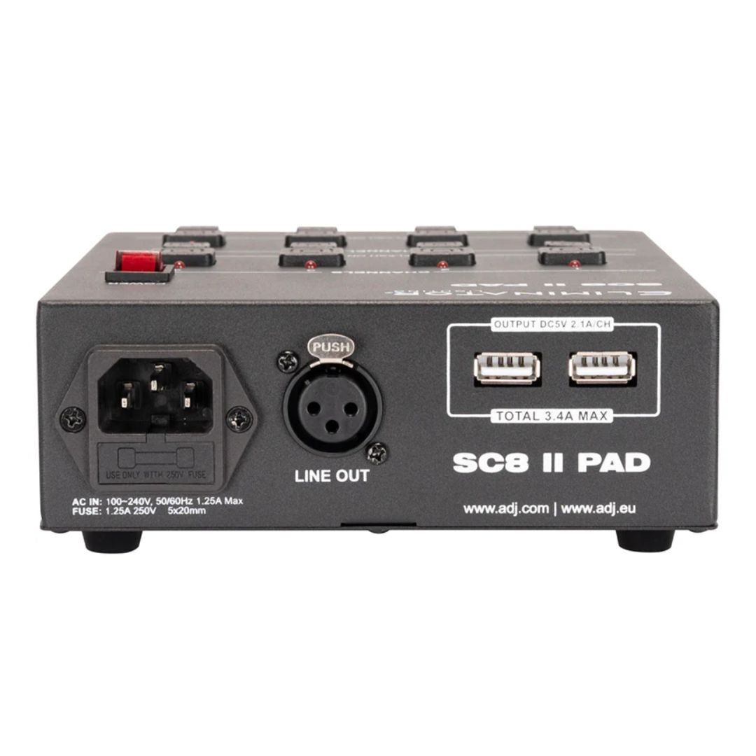 Rear ports view of Eliminator Lighting SC8 II Pad on white background