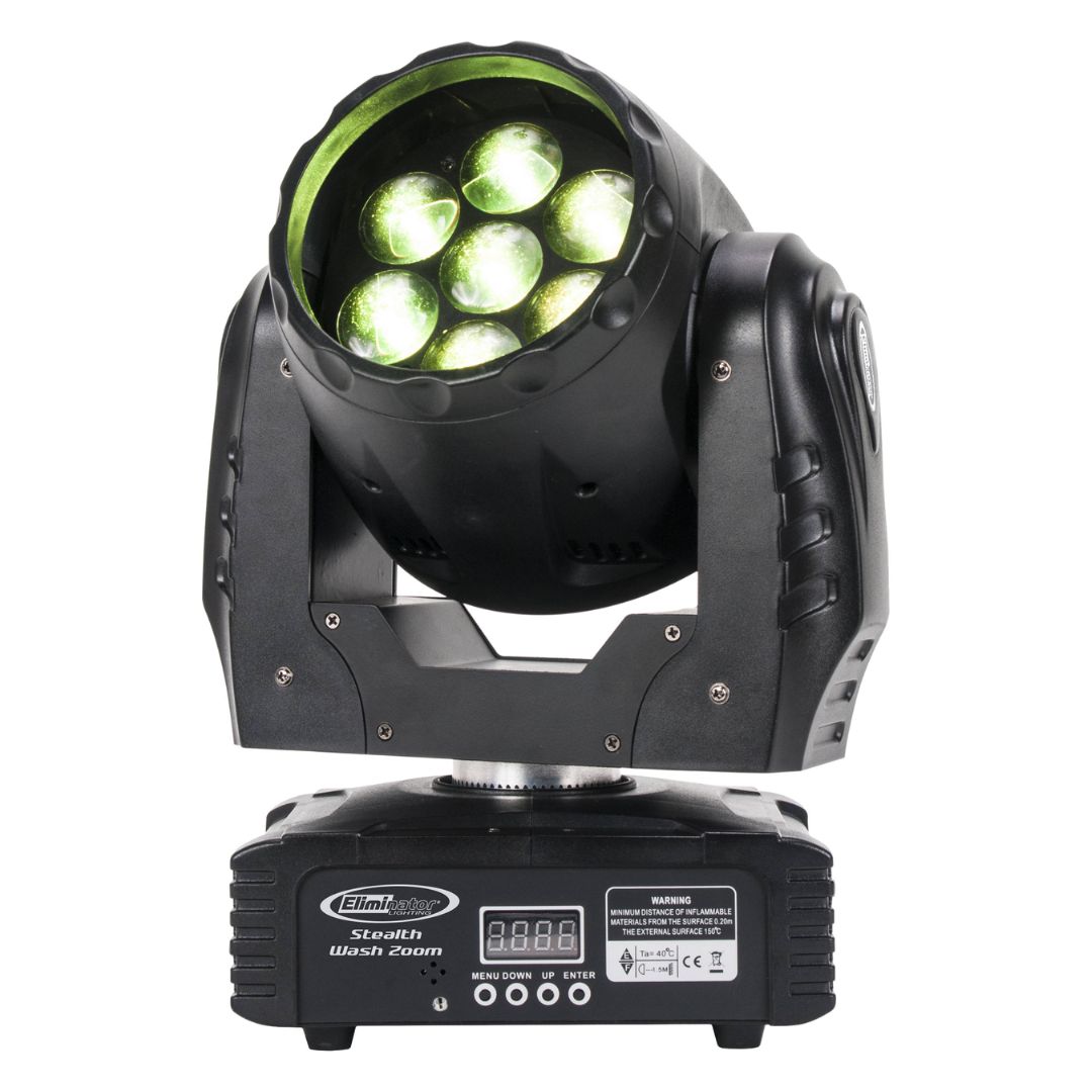 Front view of Eliminator Lighting Stealth Wash Zoom LED Moving Head on white background