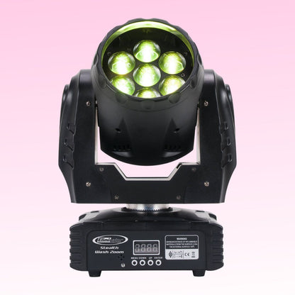 Front view of Eliminator Lighting Stealth Wash Zoom LED Moving Head on pink background