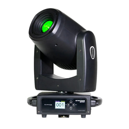 Front view of Eliminator Lighting Stryker Spot 7-Color LED Moving Head on white background