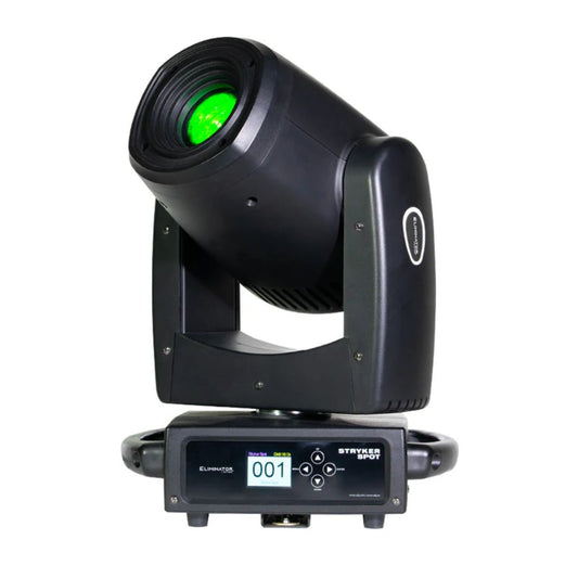 Front view of Eliminator Lighting Stryker Spot 7-Color LED Moving Head on white background