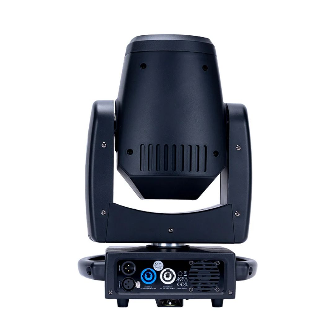 Rear ports view of Eliminator Lighting Stryker Spot 7-Color LED Moving Head on white background