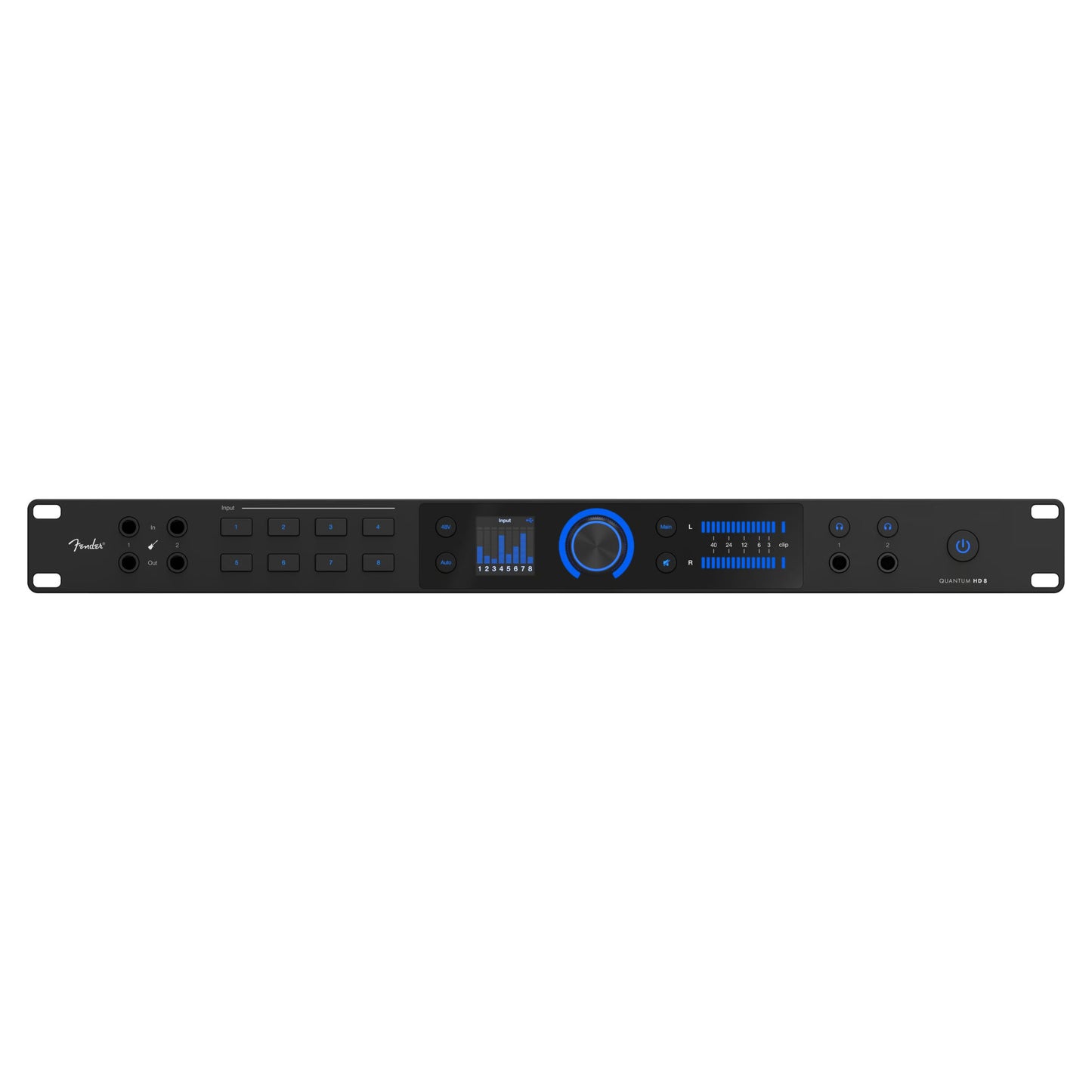 Front view of Fender Quantum HD 8 USB-C Audio Interface on white background