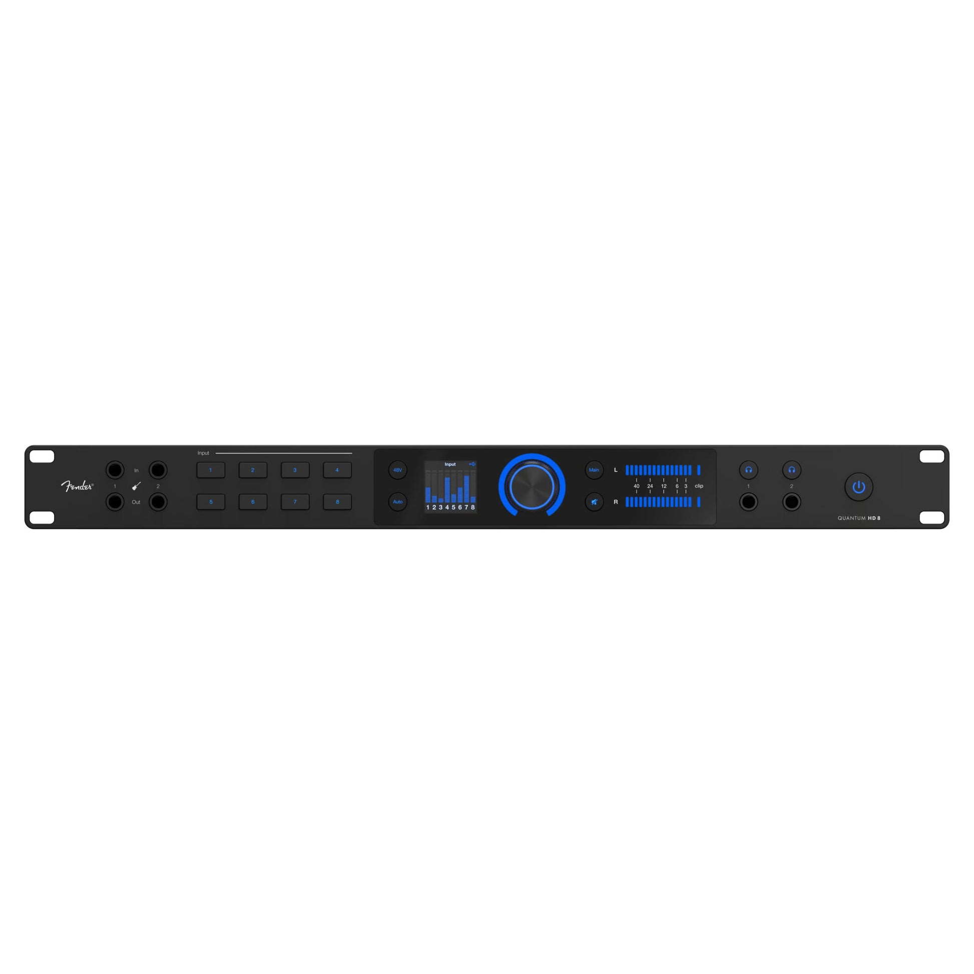Front view of Fender Quantum HD 8 USB-C Audio Interface on white background