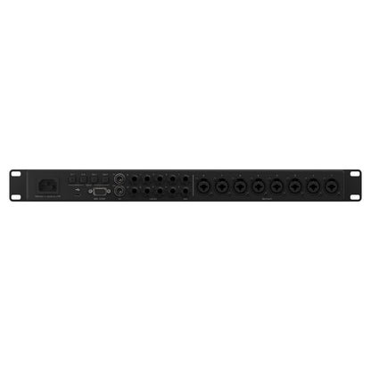 Rear ports view of Fender Quantum HD 8 USB-C Audio Interface on white background