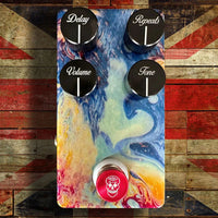 Top view of Flattley Bass Nirvana Bass Analog Delay Pedal with Union Jack background